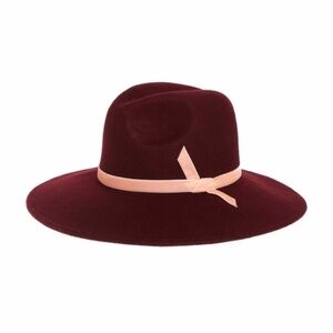 Rachel Parcell Velvet Felted Wool Panama Hat Burgundy Pink Combo, Adjustable